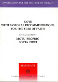Note with pastoral recommendations for the Year of Faith : with attachment, motu proprio Porta fidei